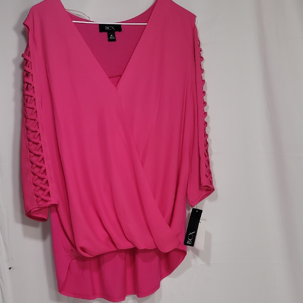 BCX Pink 3/4 Sleeve Wrap Blouse